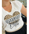 T-shirt coeur Leopard